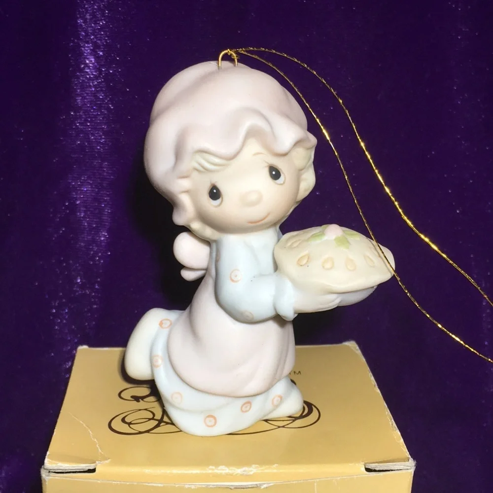 1982 Precious Moments dropping over for Christmas Ceramic Ornament